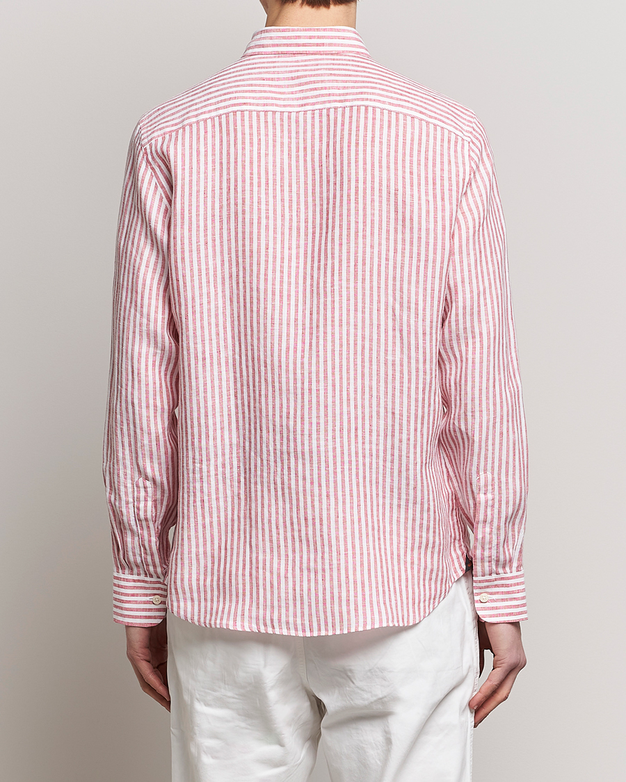 Uomini | Camicie | Morris | Douglas Linen Button Down Striped Shirt Orange/White