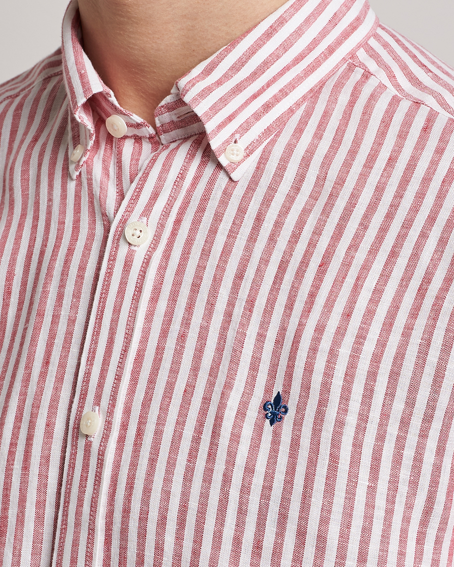 Uomini | Camicie | Morris | Douglas Linen Button Down Striped Shirt Orange/White