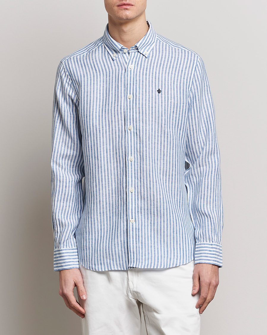 Uomini | Camicie | Morris | Douglas Linen Button Down Striped Shirt Navy/White