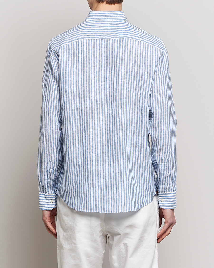 Uomini | Camicie | Morris | Douglas Linen Button Down Striped Shirt Navy/White