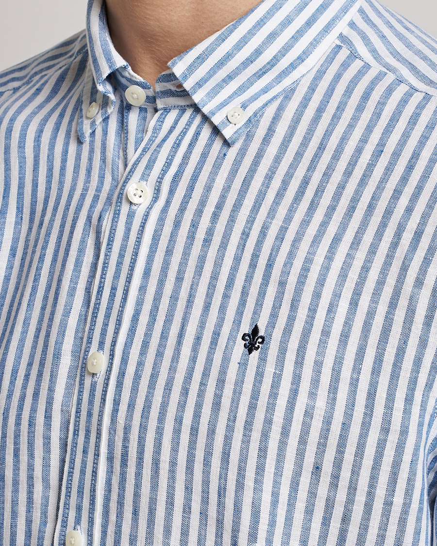 Uomini | Camicie | Morris | Douglas Linen Button Down Striped Shirt Navy/White