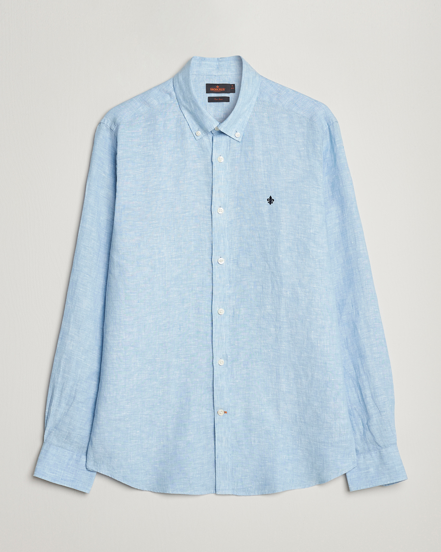 Uomini | Camicie | Morris | Douglas Linen Button Down Shirt Light Blue
