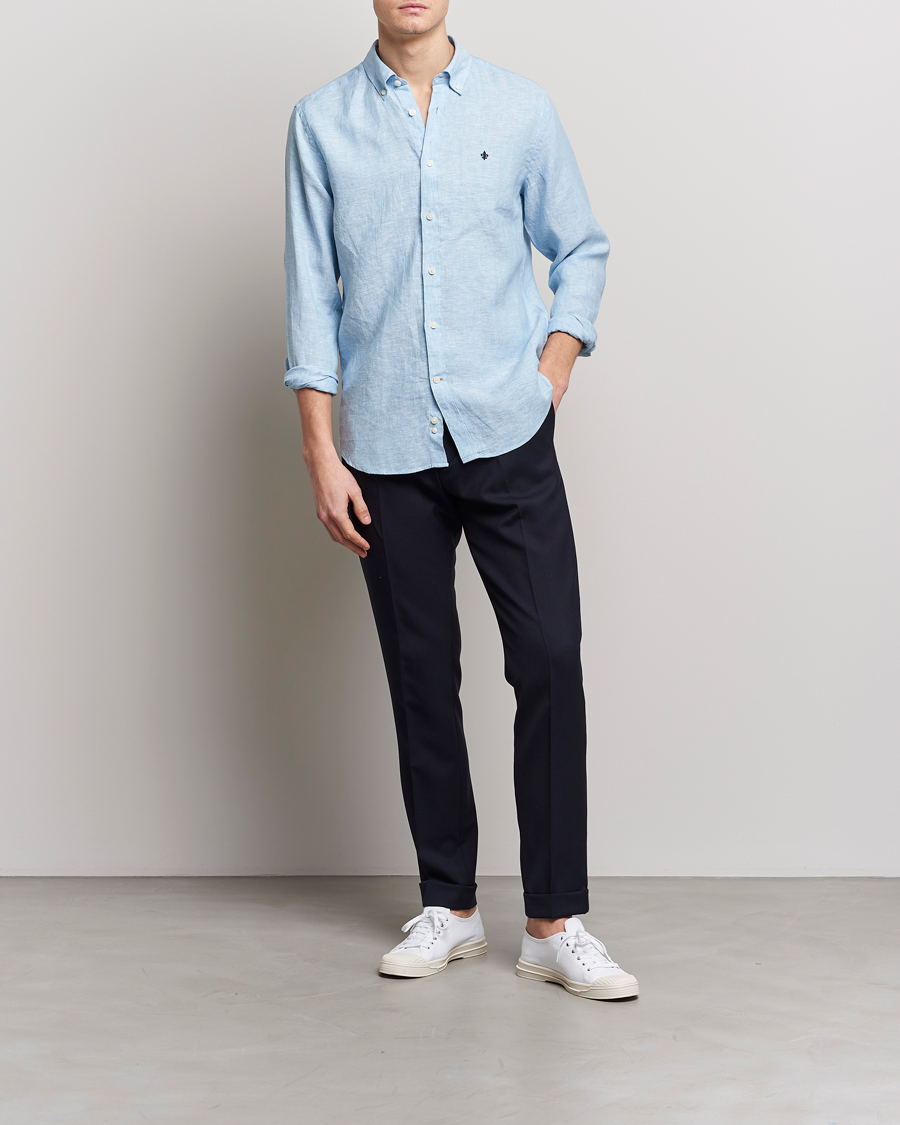 Uomini | Camicie | Morris | Douglas Linen Button Down Shirt Light Blue