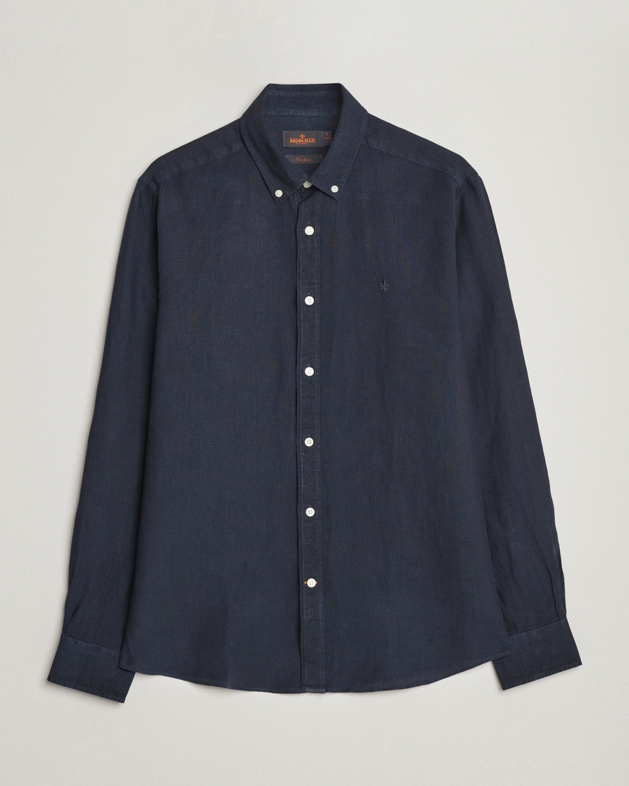 Uomini | Camicie | Morris | Douglas Linen Button Down Shirt Navy