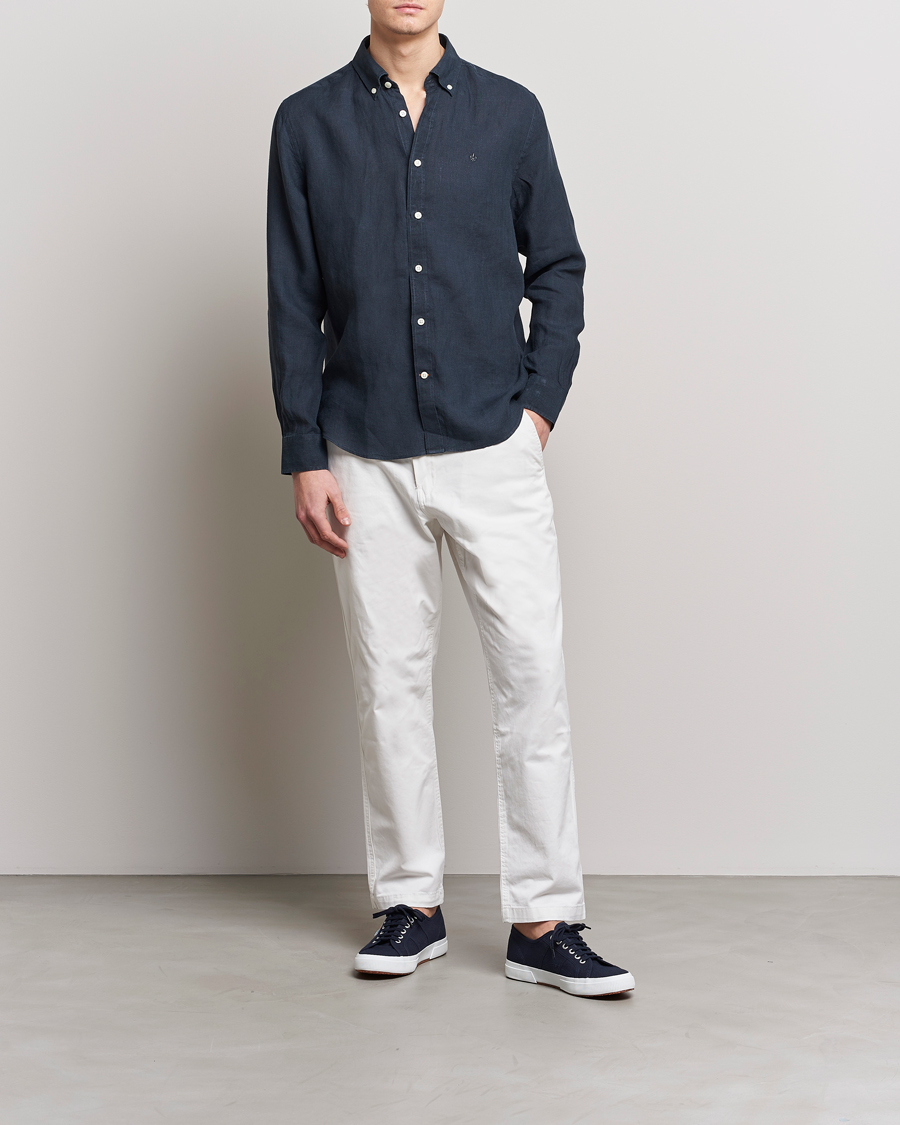 Uomini | Camicie | Morris | Douglas Linen Button Down Shirt Navy