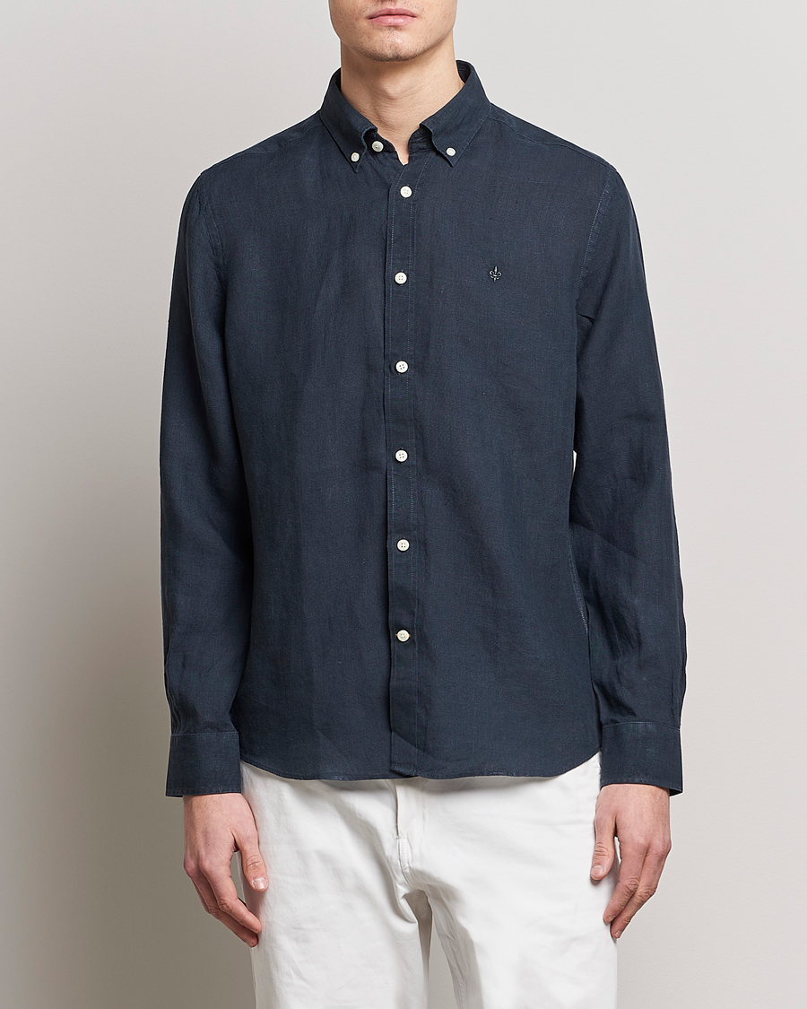 Uomini | Camicie | Morris | Douglas Linen Button Down Shirt Navy
