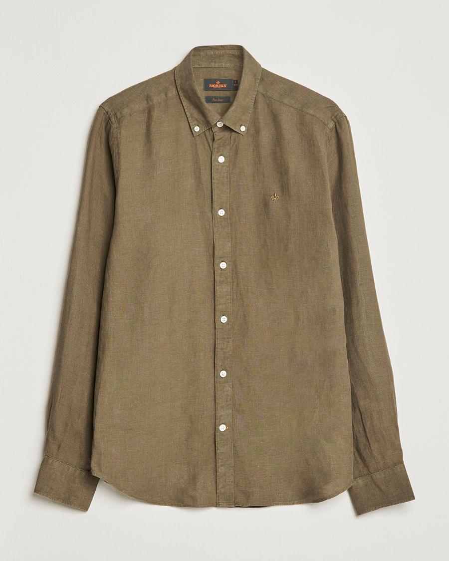 Uomini | Camicie | Morris | Douglas Linen Button Down Shirt Dark Green