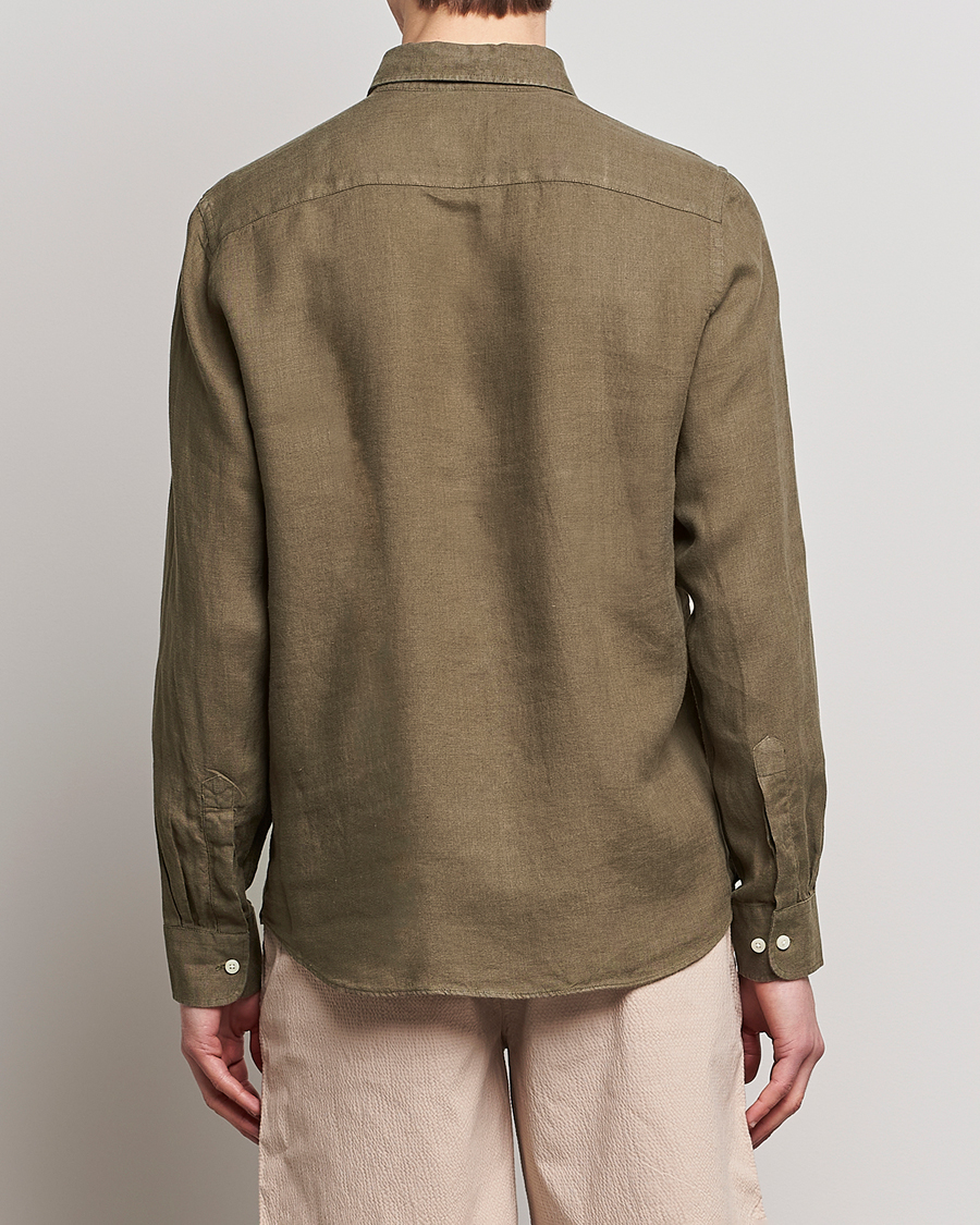 Uomini | Camicie | Morris | Douglas Linen Button Down Shirt Dark Green