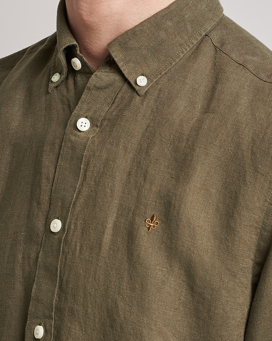 Uomini | Camicie | Morris | Douglas Linen Button Down Shirt Dark Green