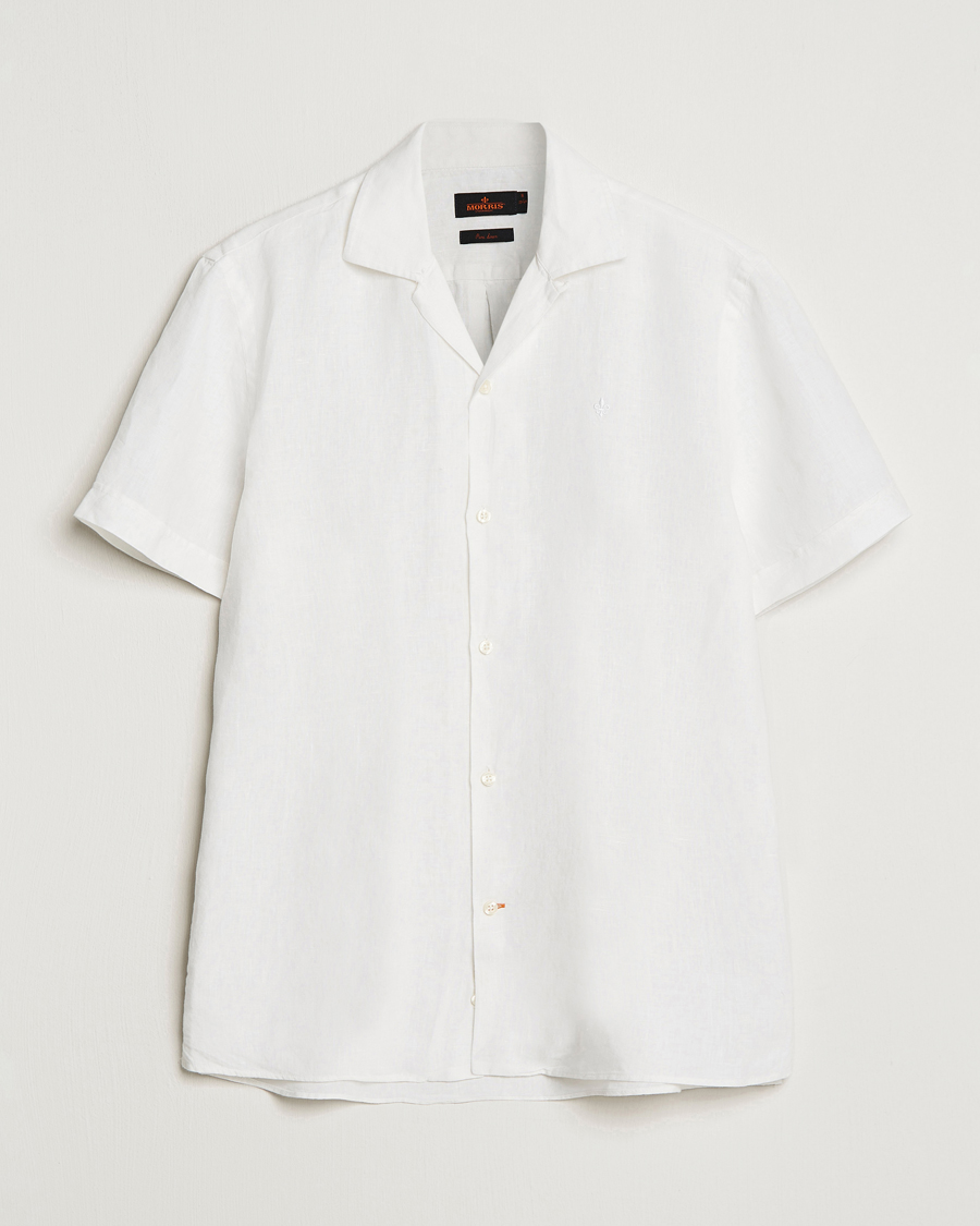 Uomini | Camicie | Morris | Douglas Linen Short Sleeve Shirt White