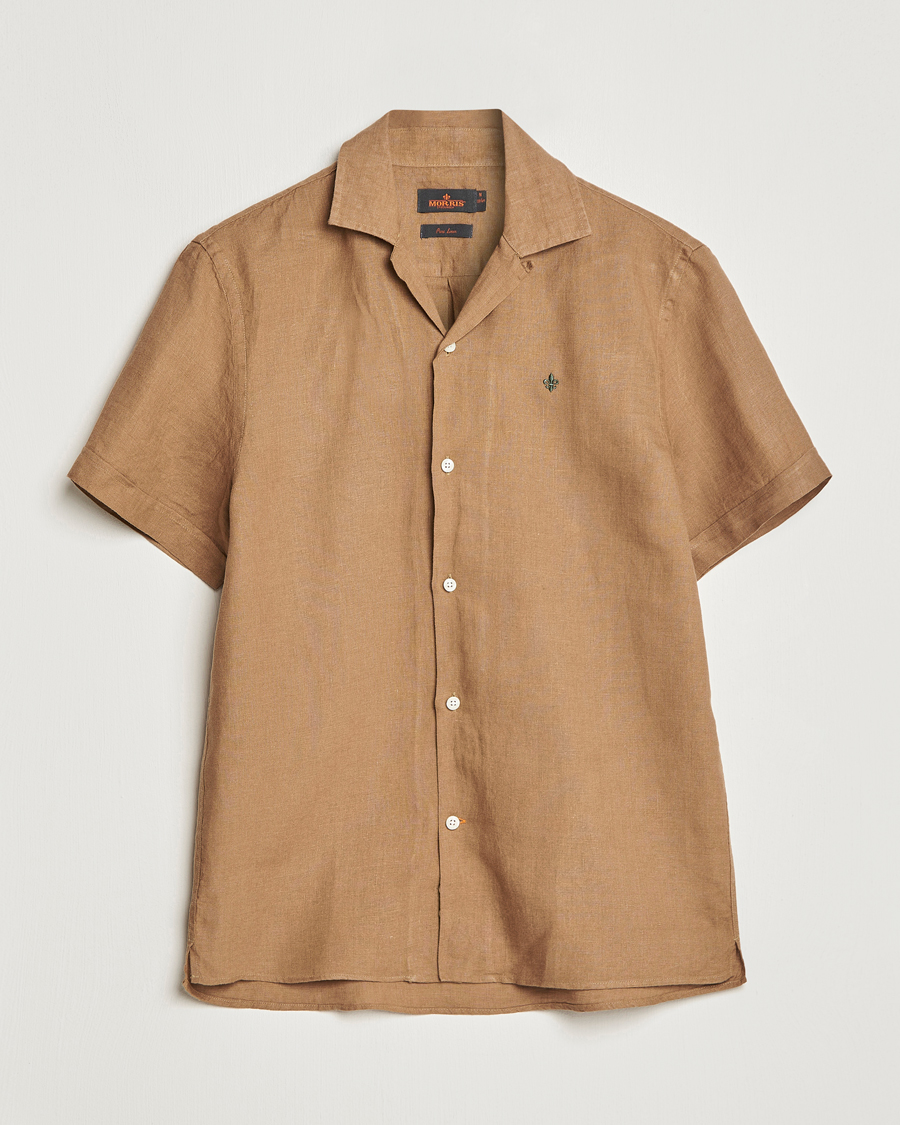 Uomini | Camicie | Morris | Douglas Linen Short Sleeve Shirt Khaki Brown