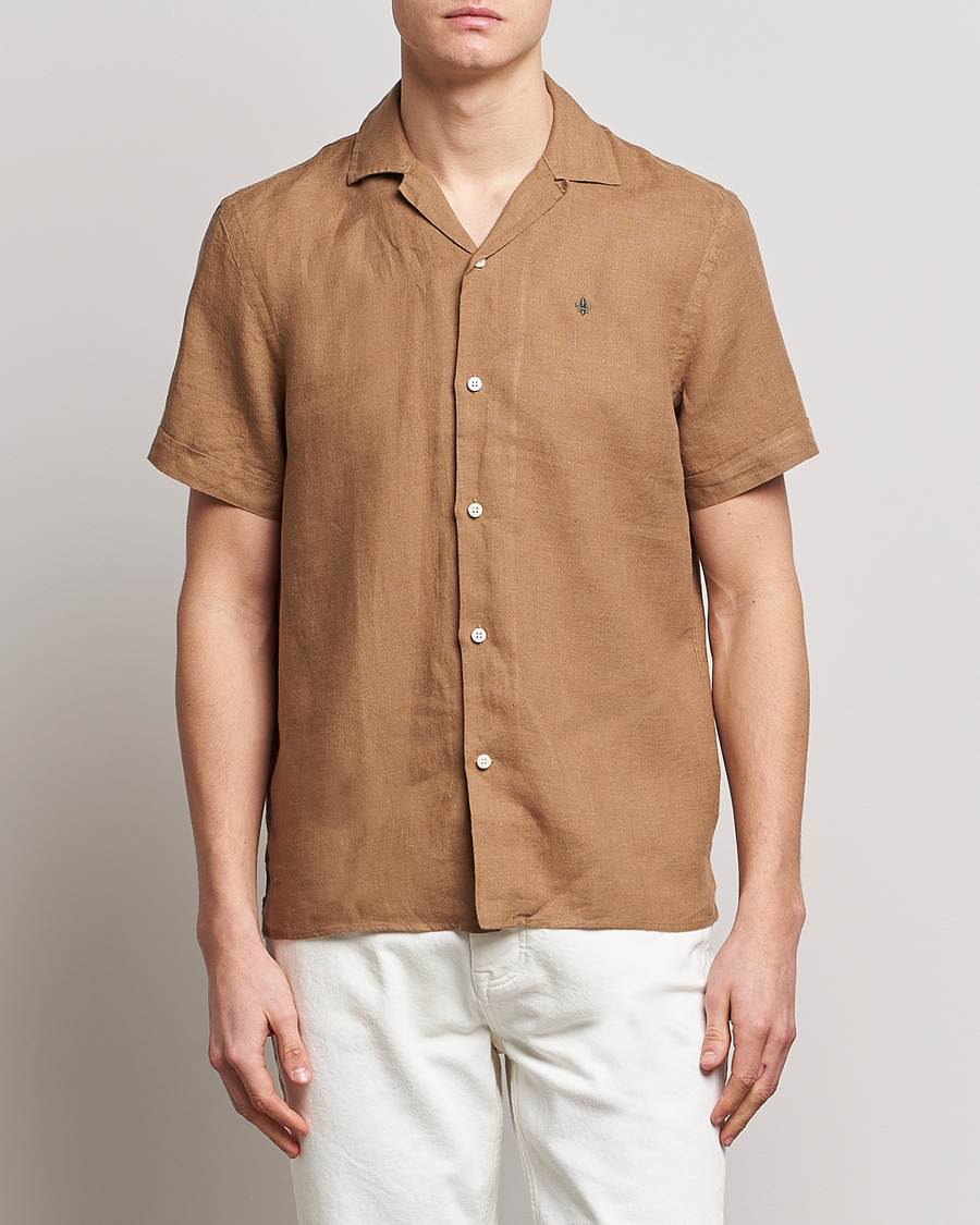 Uomini | Camicie | Morris | Douglas Linen Short Sleeve Shirt Khaki Brown
