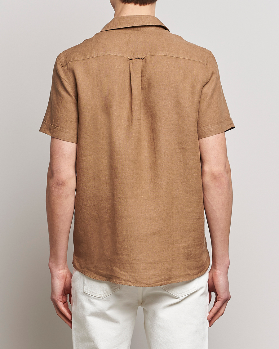 Uomini | Camicie | Morris | Douglas Linen Short Sleeve Shirt Khaki Brown