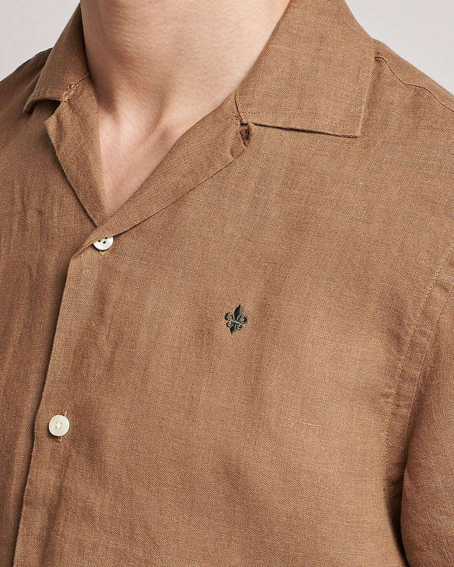 Uomini | Camicie | Morris | Douglas Linen Short Sleeve Shirt Khaki Brown