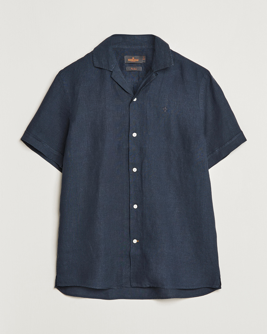 Uomini | Camicie | Morris | Douglas Linen Short Sleeve Shirt Navy