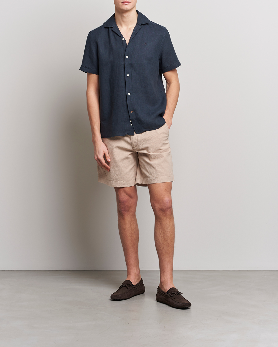 Uomini | Camicie | Morris | Douglas Linen Short Sleeve Shirt Navy