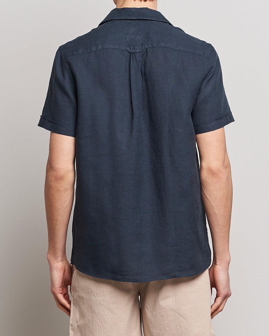 Uomini | Camicie | Morris | Douglas Linen Short Sleeve Shirt Navy