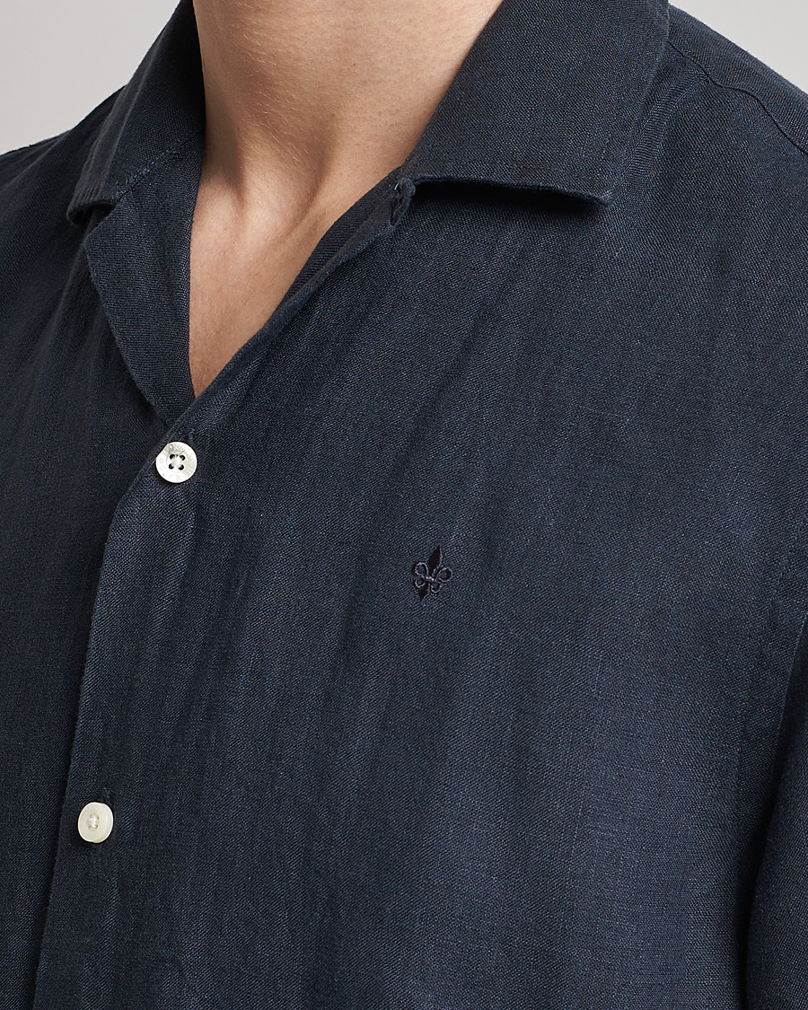 Uomini | Camicie | Morris | Douglas Linen Short Sleeve Shirt Navy