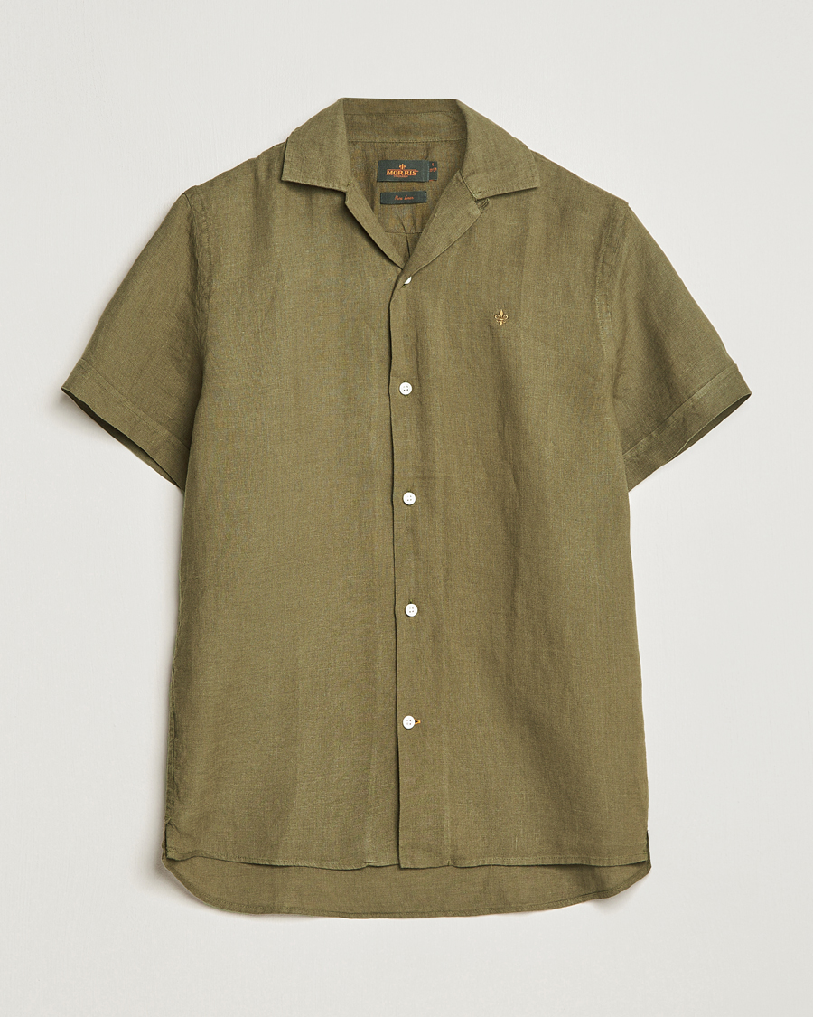 Uomini | Camicie | Morris | Douglas Linen Short Sleeve Shirt Dark Green