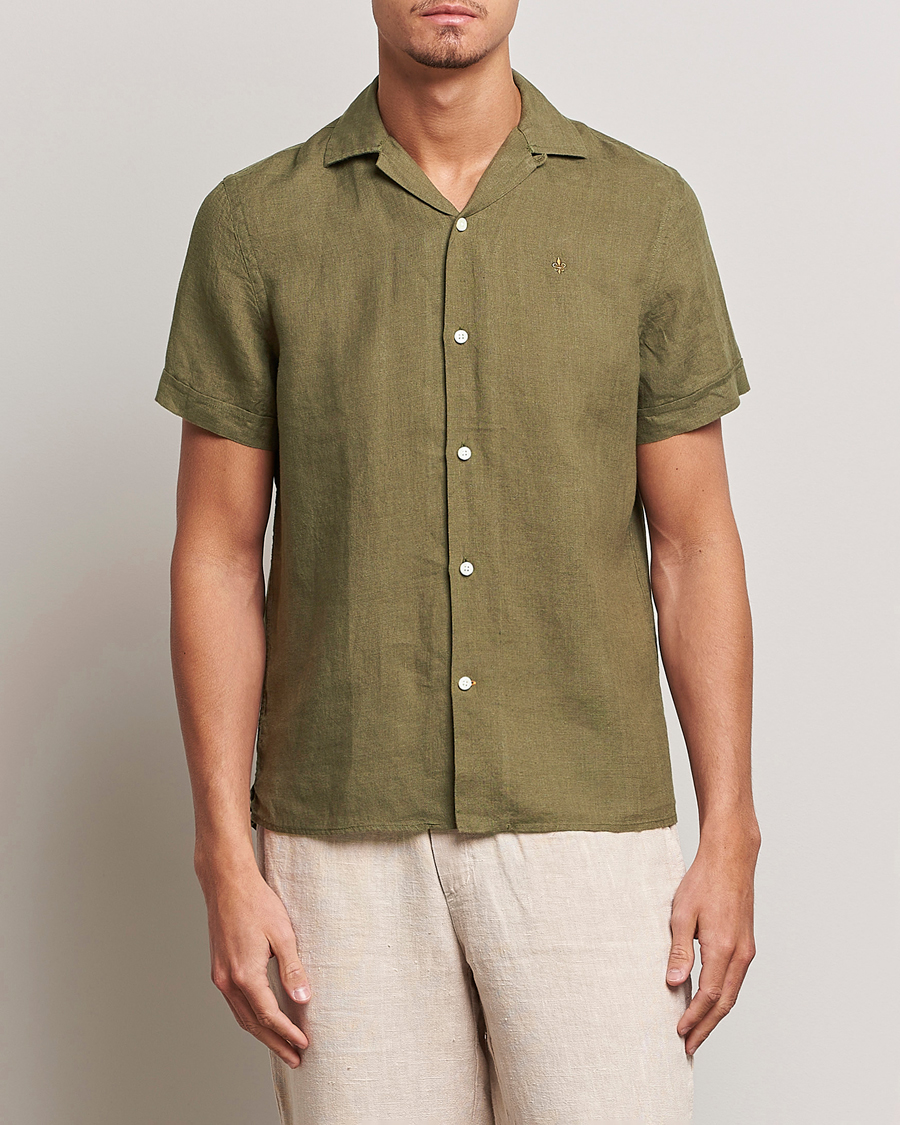 Uomini | Camicie | Morris | Douglas Linen Short Sleeve Shirt Dark Green