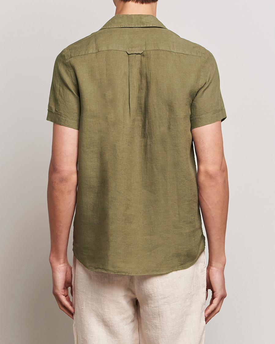 Uomini | Camicie | Morris | Douglas Linen Short Sleeve Shirt Dark Green