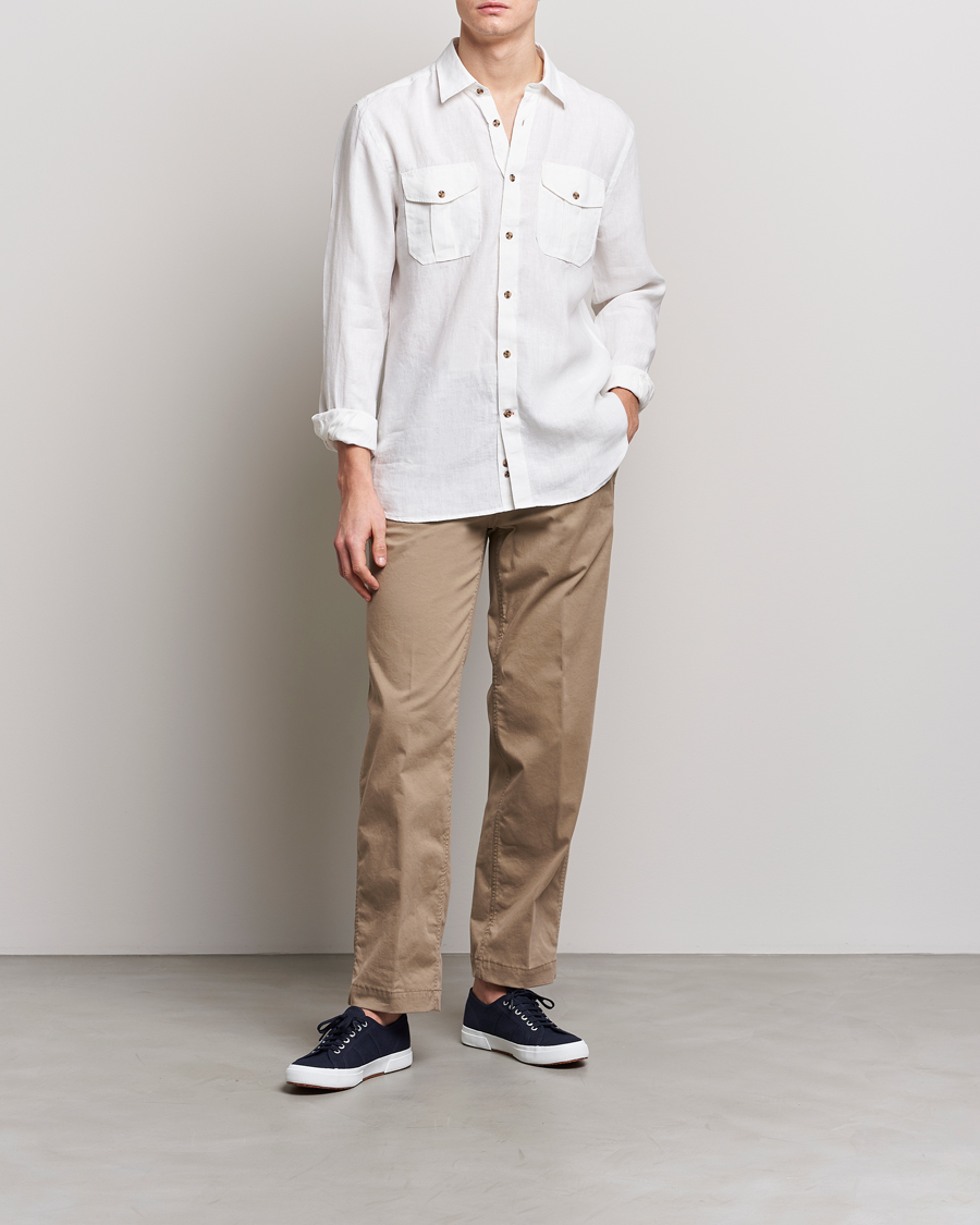 Uomini | Camicie | Morris | Safari Linen Shirt White