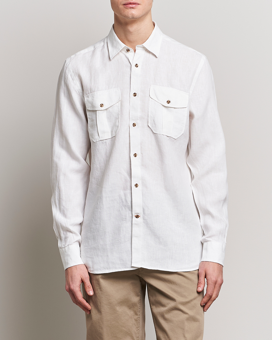 Uomini | Camicie | Morris | Safari Linen Shirt White