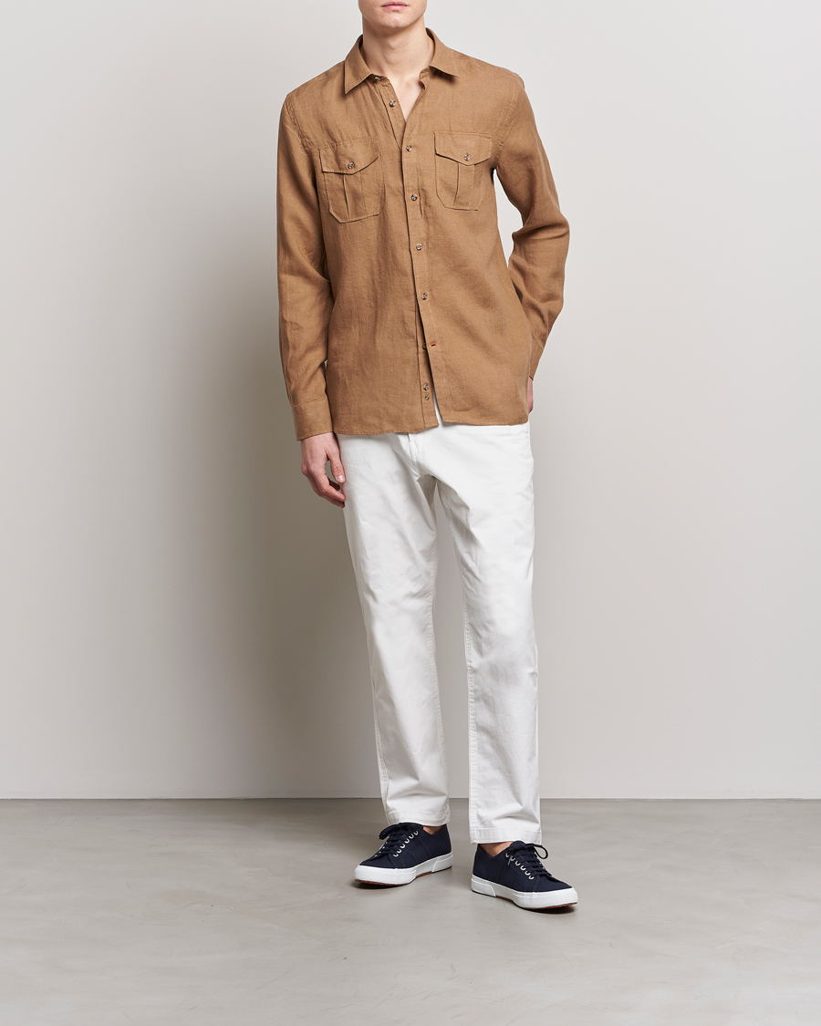 Uomini | Camicie | Morris | Safari Linen Shirt Khaki Brown