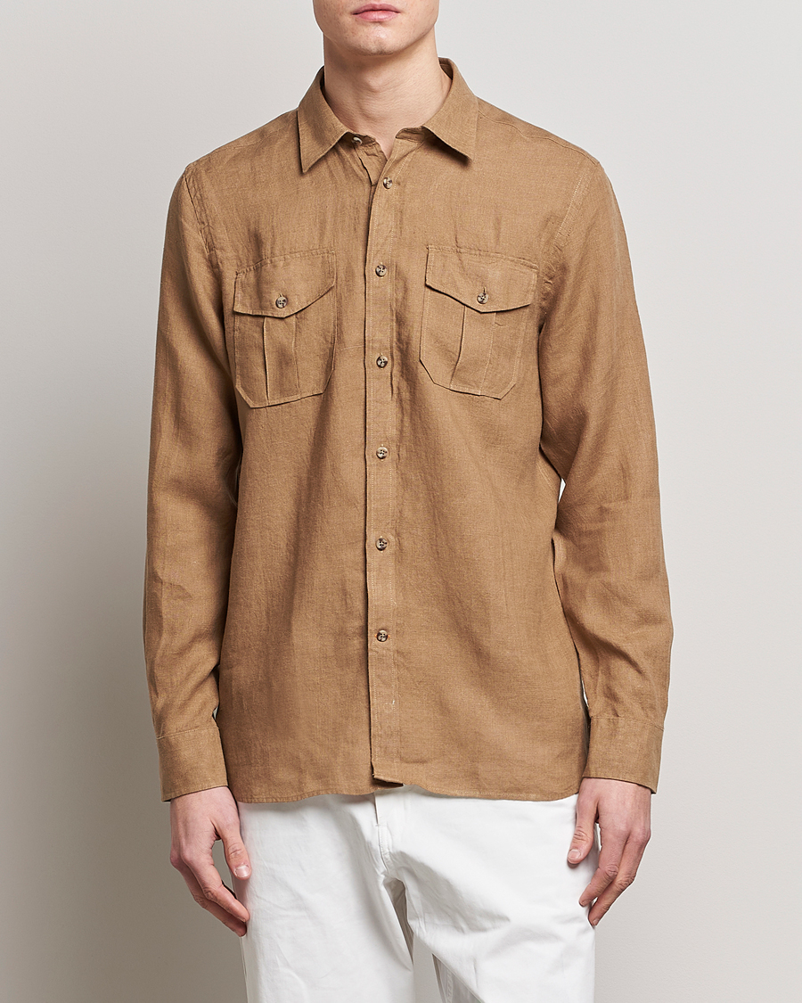 Uomini | Camicie | Morris | Safari Linen Shirt Khaki Brown