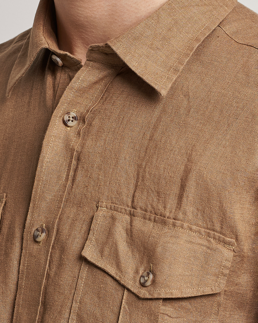 Uomini | Camicie | Morris | Safari Linen Shirt Khaki Brown