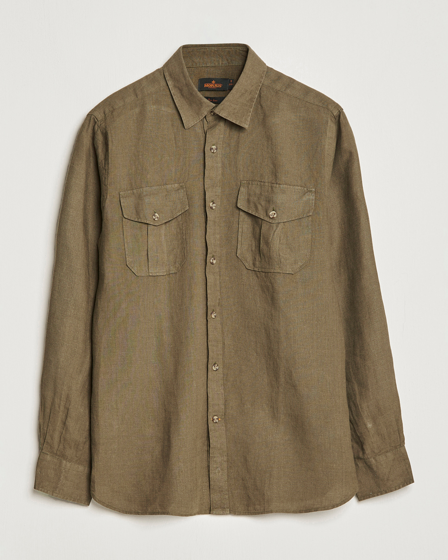 Uomini | Camicie | Morris | Safari Linen Shirt Dark Green