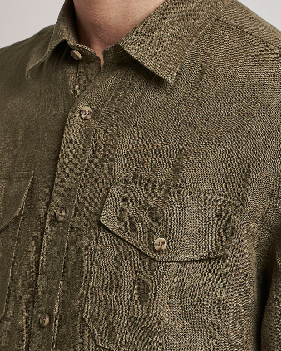 Uomini | Camicie | Morris | Safari Linen Shirt Dark Green