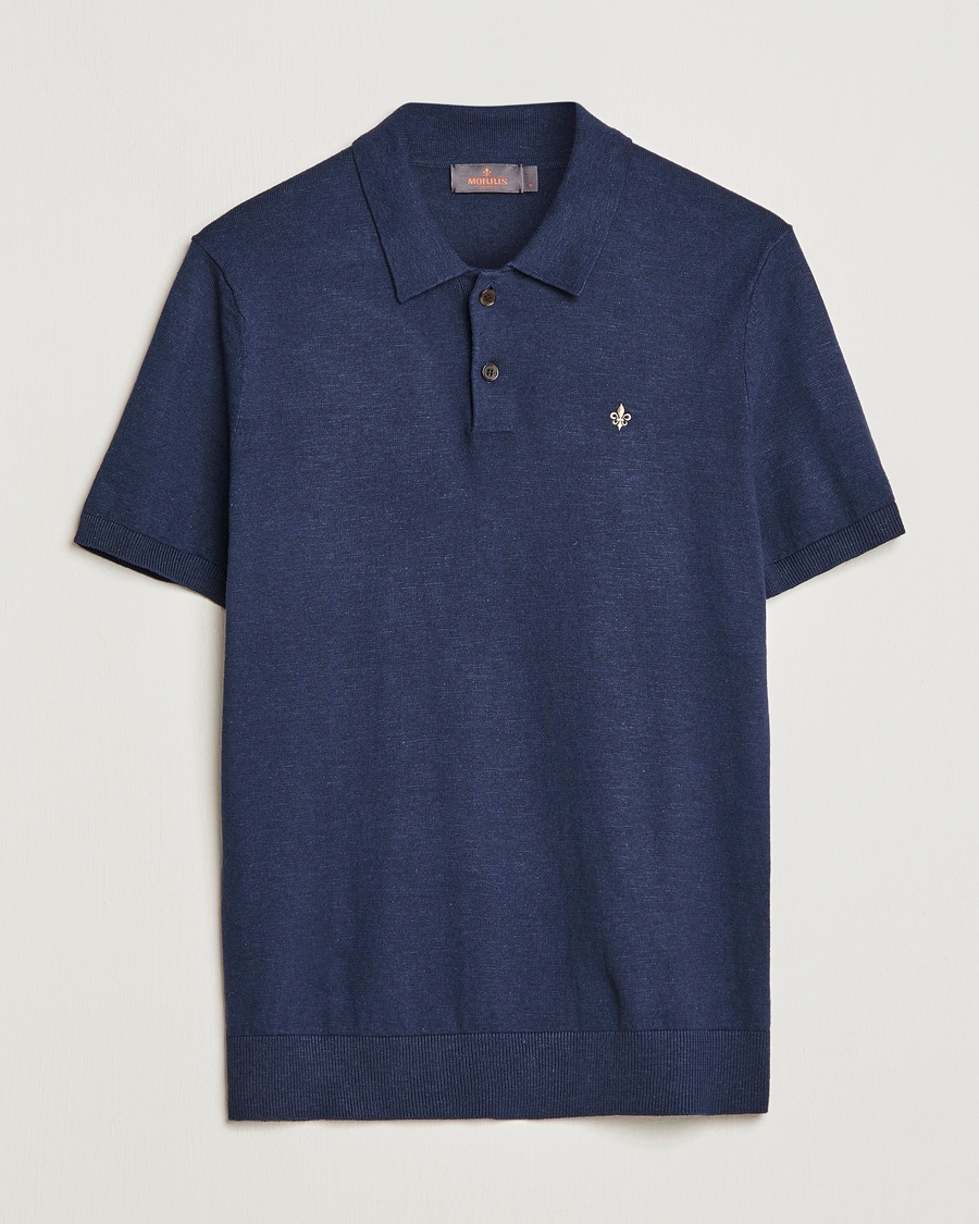 Uomini | Polo | Morris | Harold Cotton/Linen Summer Polo Navy