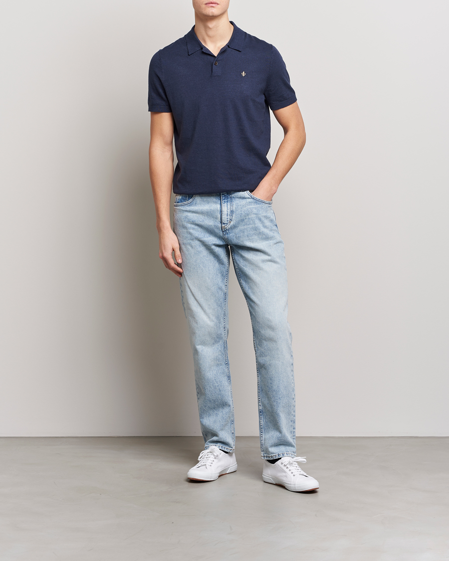 Uomini | Polo | Morris | Harold Cotton/Linen Summer Polo Navy