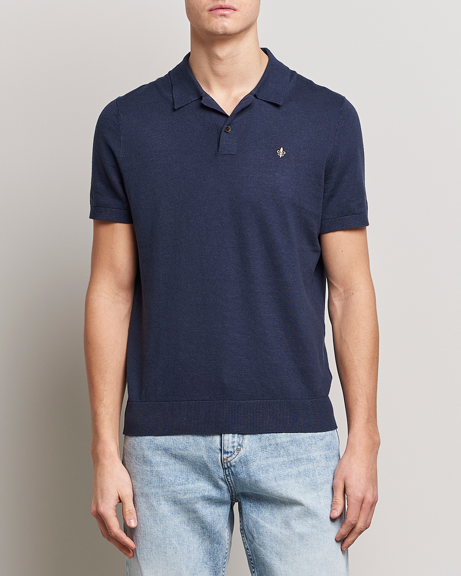Uomini | Polo | Morris | Harold Cotton/Linen Summer Polo Navy