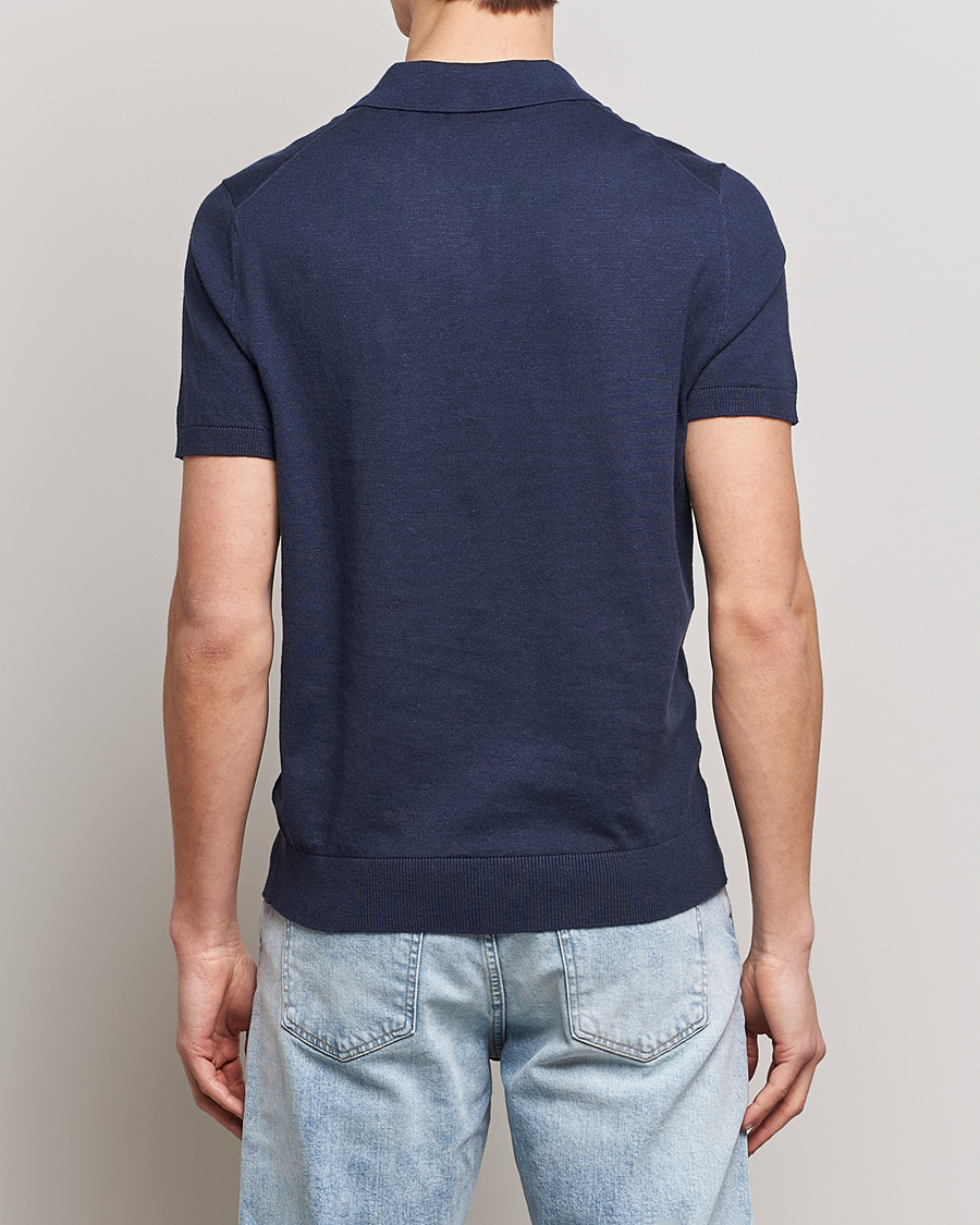 Uomini | Polo | Morris | Harold Cotton/Linen Summer Polo Navy
