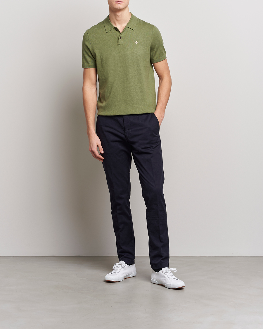 Uomini | Polo | Morris | Harold Cotton/Linen Summer Polo Sage Green