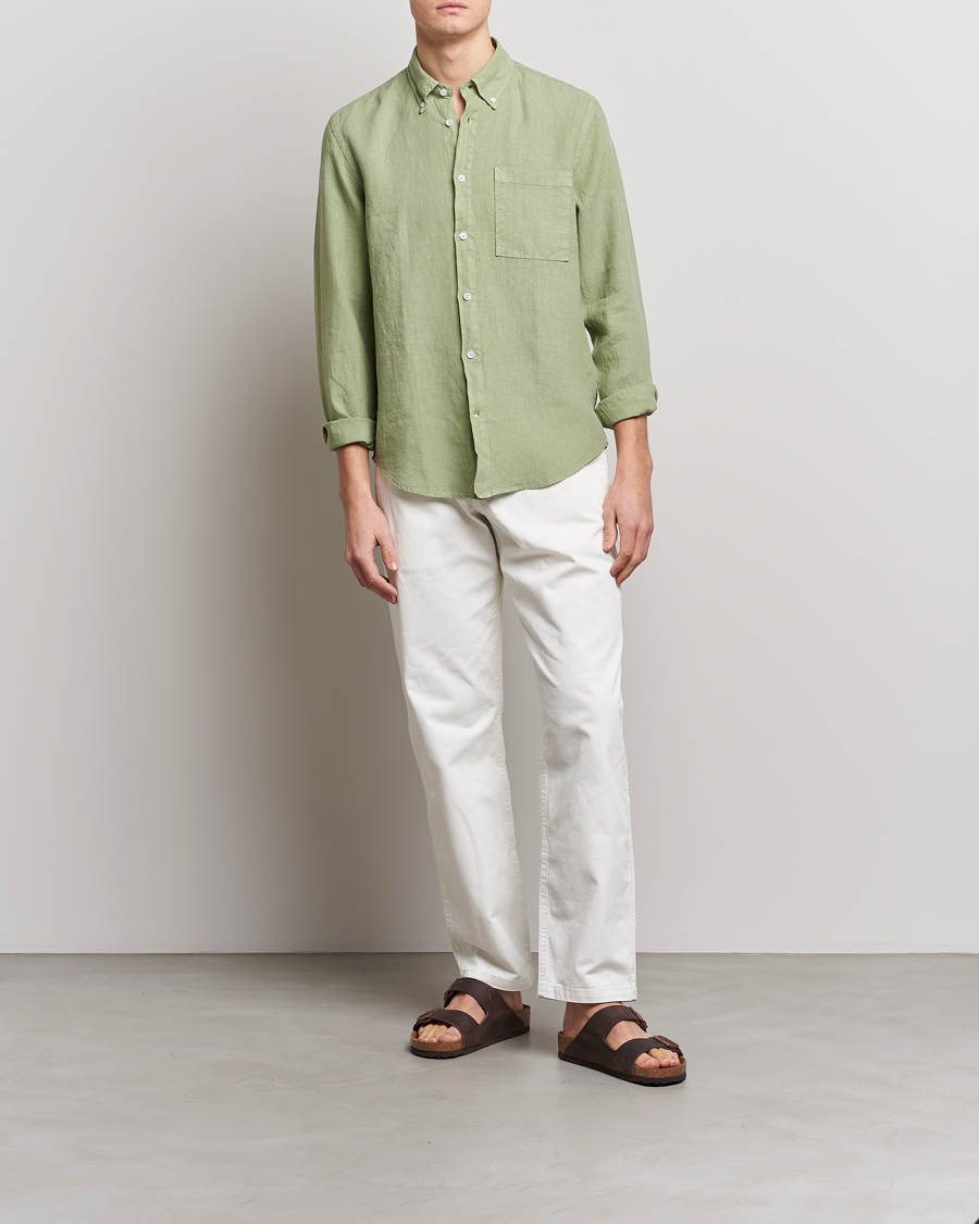 Uomini | Camicie | NN07 | Arne Linen Shirt Pale Green