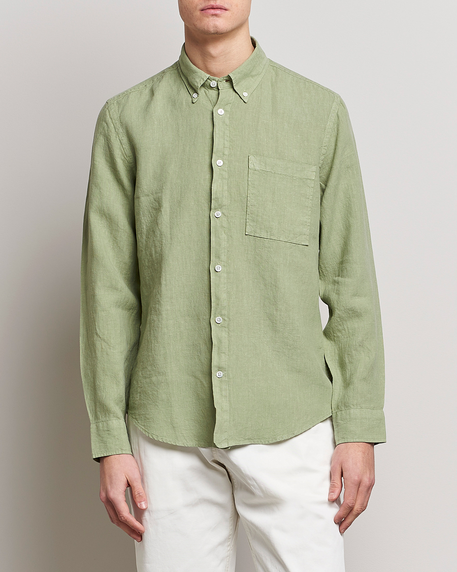 Uomini | Camicie | NN07 | Arne Linen Shirt Pale Green