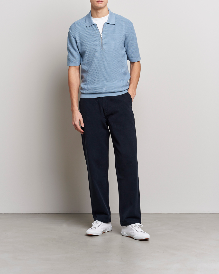 Uomini | Polo | NN07 | Hansie Structured Zip Polo Ashley Blue