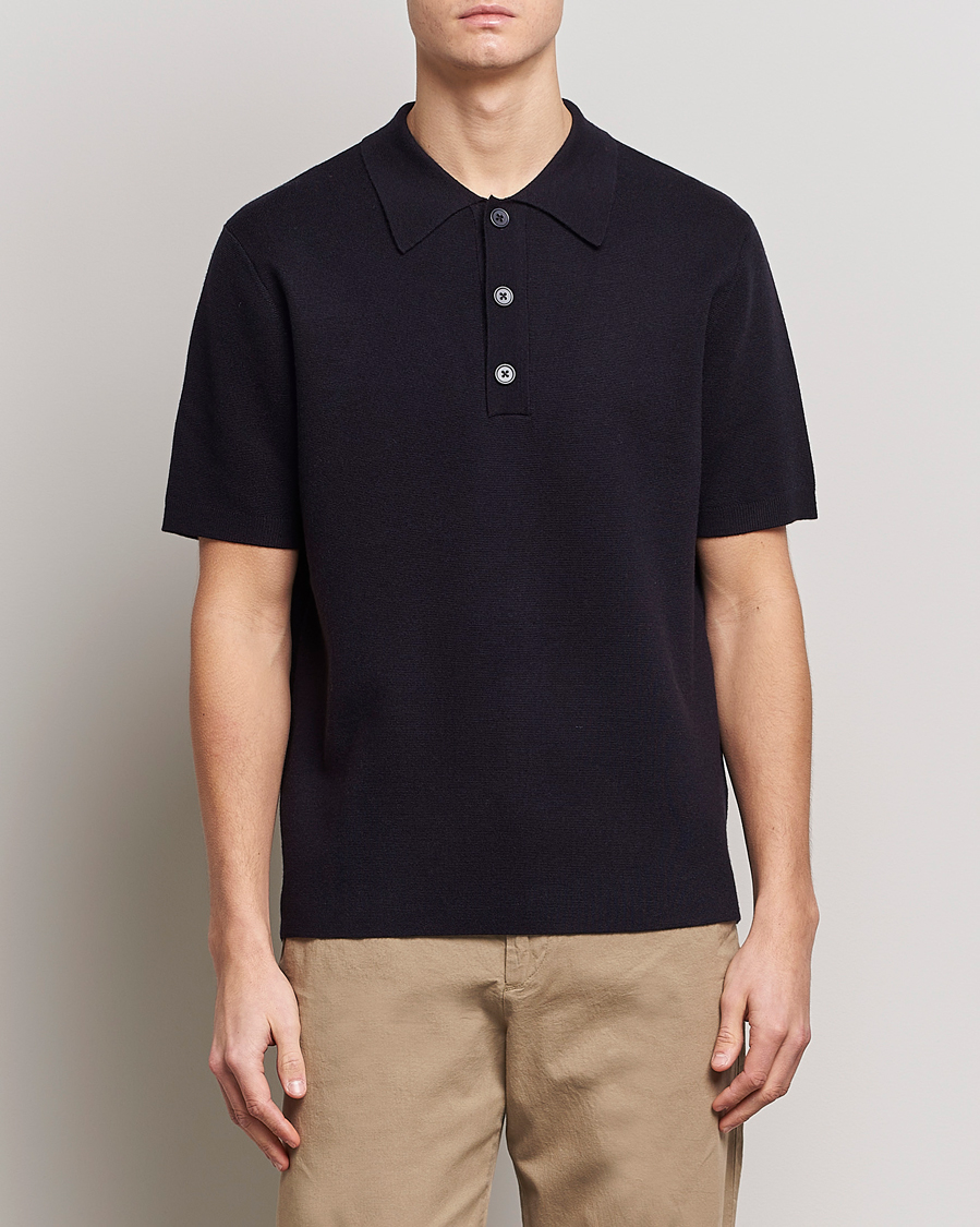 Uomini | Polo | NN07 | Harald Knitted Polo Navy Blue