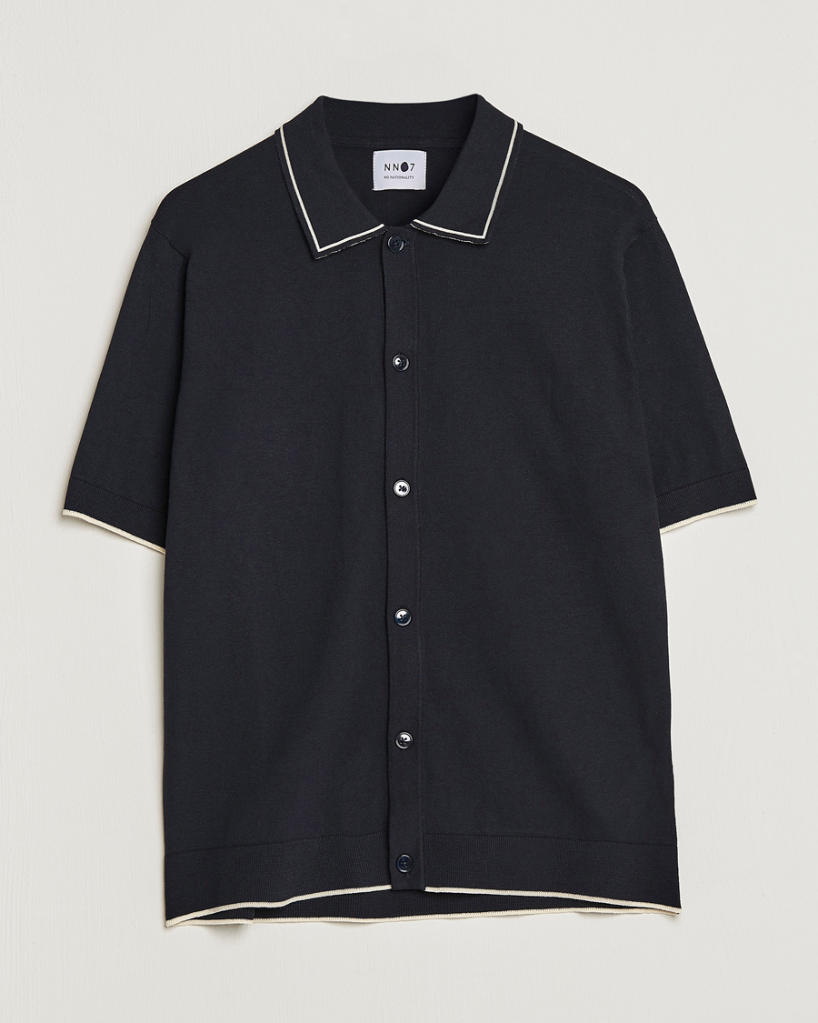 Uomini | Camicie | NN07 | Nolan Knitted Short Sleeve Shirt Navy Blue
