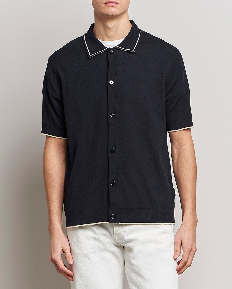 Uomini | Camicie | NN07 | Nolan Knitted Short Sleeve Shirt Navy Blue
