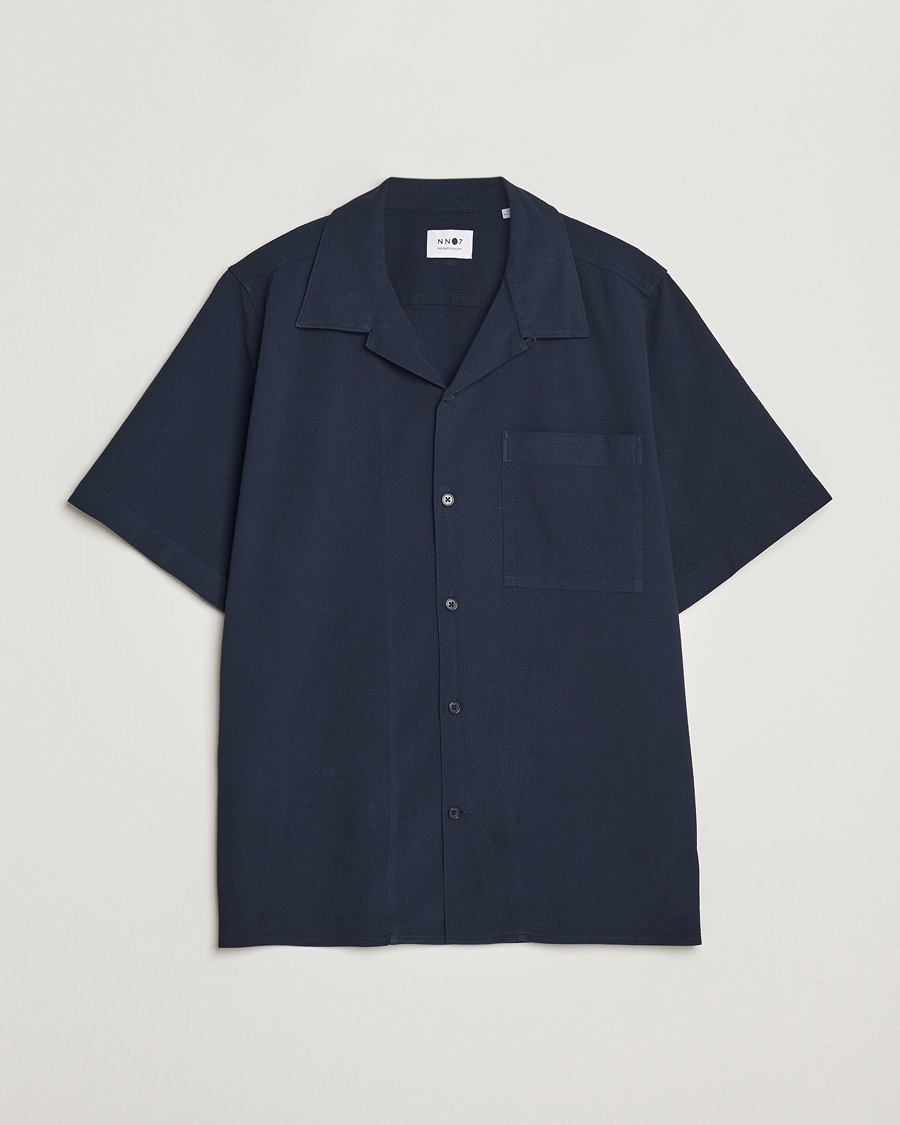 Uomini | Camicie | NN07 | Julio Seersucker Short Sleeve Shirt Navy Blue