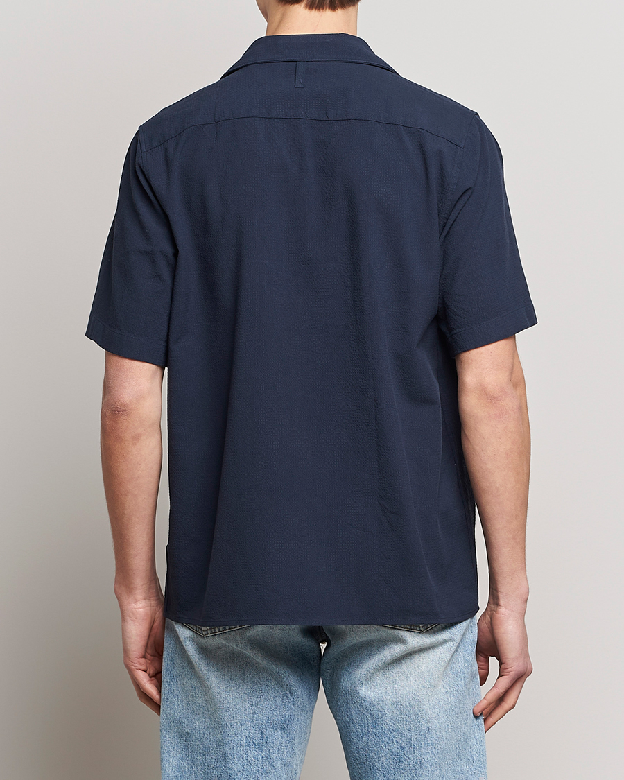 Uomini | Camicie | NN07 | Julio Seersucker Short Sleeve Shirt Navy Blue