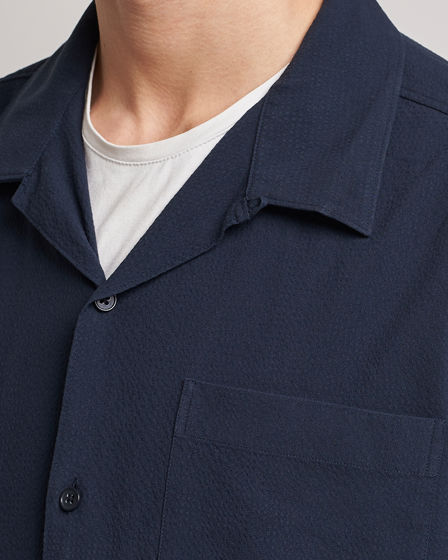 Uomini | Camicie | NN07 | Julio Seersucker Short Sleeve Shirt Navy Blue