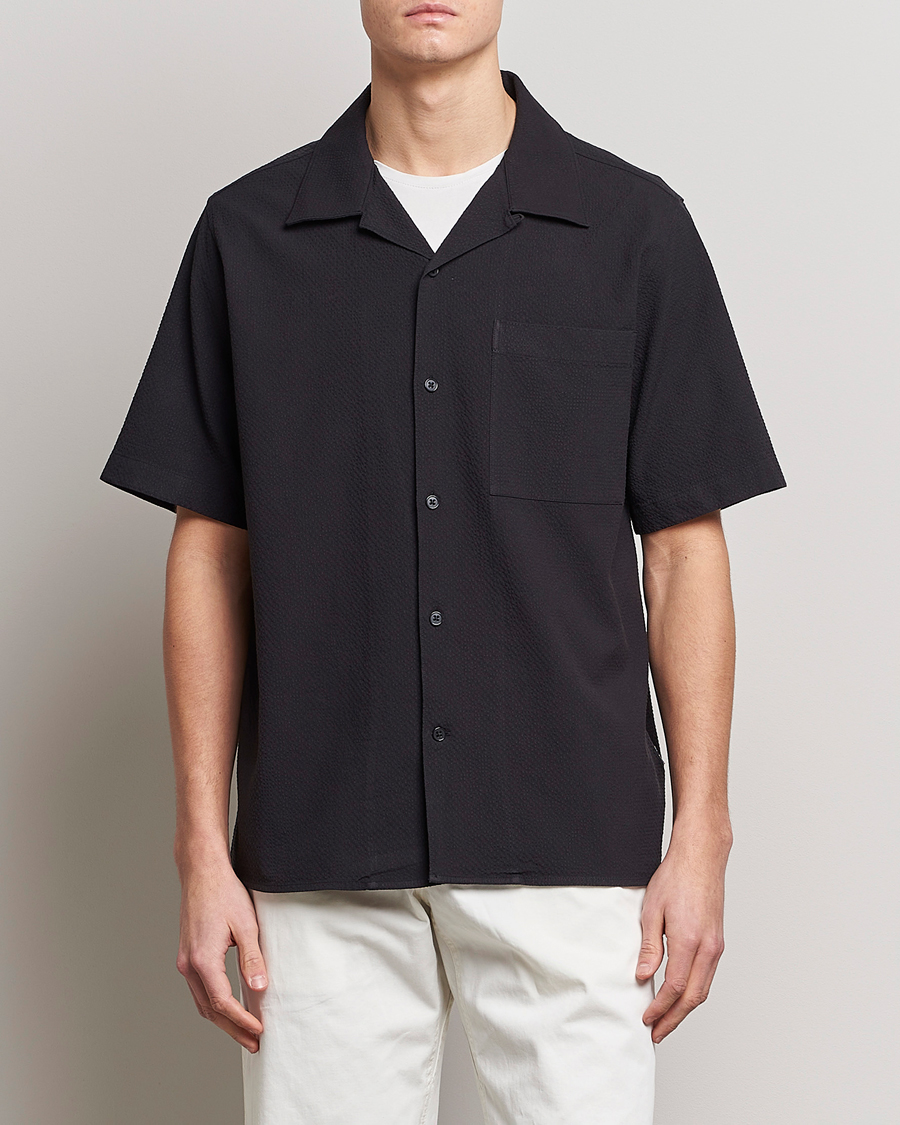 Uomini | Camicie | NN07 | Julio Seersucker Short Sleeve Shirt Black