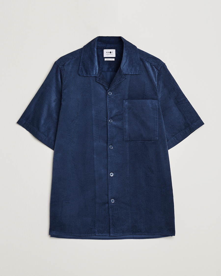 Uomini | Camicie | NN07 | Julio Tencel Corduroy Short Sleeve Shirt Sargasso Sea
