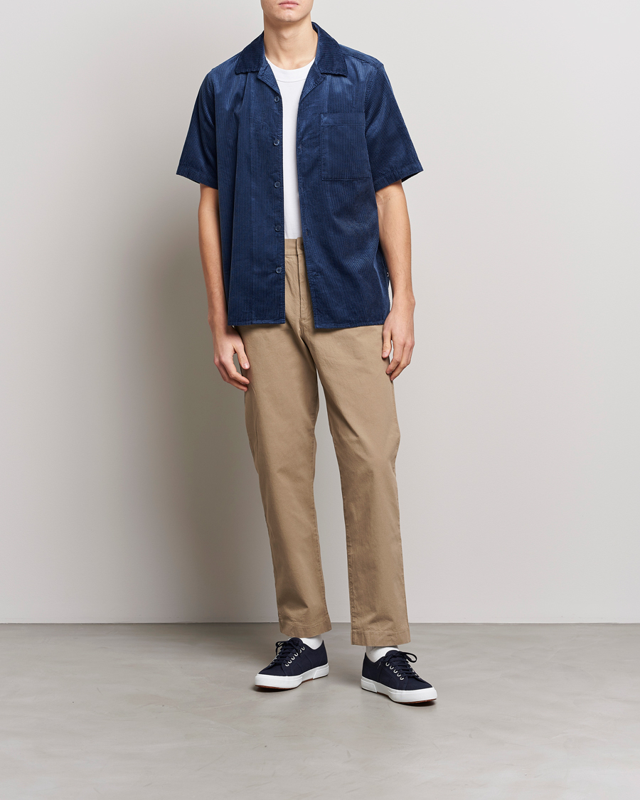 Uomini | Camicie | NN07 | Julio Tencel Corduroy Short Sleeve Shirt Sargasso Sea