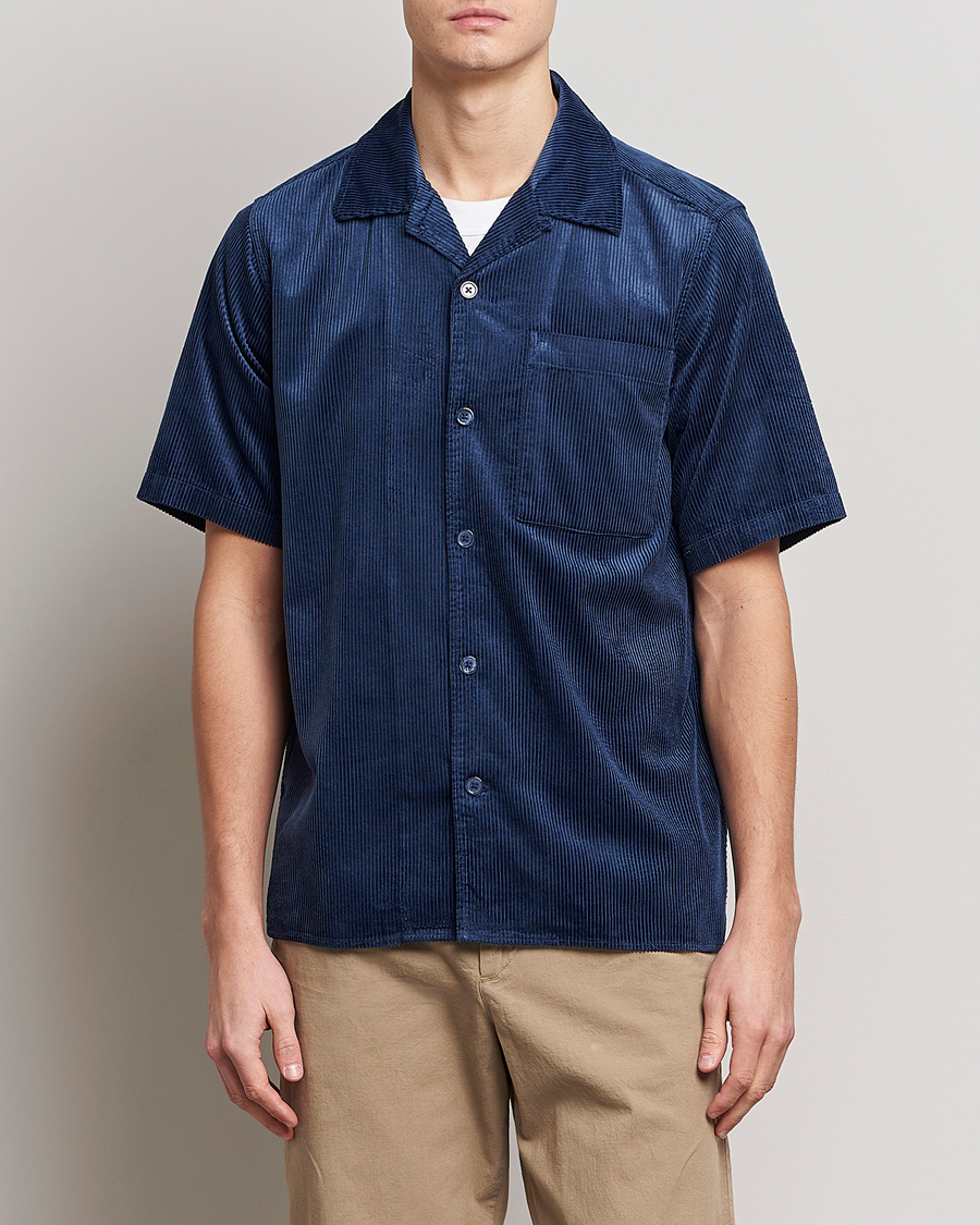 Uomini | Camicie | NN07 | Julio Tencel Corduroy Short Sleeve Shirt Sargasso Sea